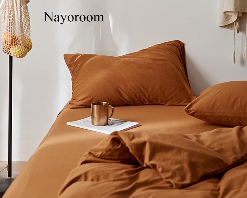 Omelas Caramel Pumpkin Duvet Cover Queen Size Burnt Orange Rust Modern Minimalist Style Solid Color Bedding Sets 3 Pieces Soft Microfiber Comforter Covers with Zipper Closure for Women Men - Image 3